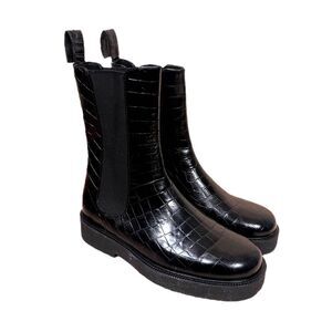 STAUD • Black Palamino Croc Embossed Chelsea Boots • Size 36